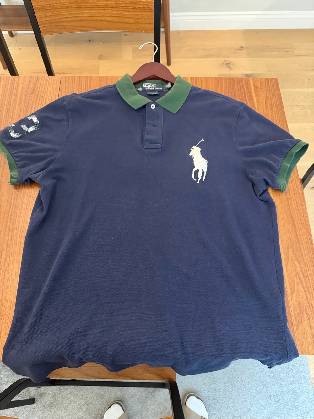 Ralph Lauren Navy Polo with Green Trim and White Pony